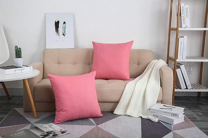 TangDepot Handmade Decorative Solid 100% Cotton Canvas Throw Pillow Covers/Cushion Covers, 45 Colors Available - (20" x20" , Pink, 2 Count (Pack of 1))