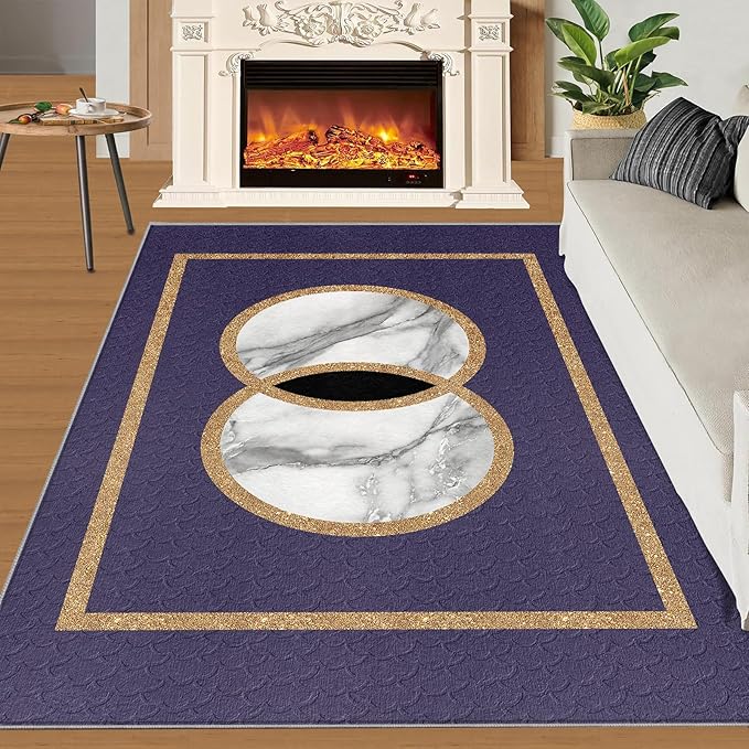 Marble Area Carpet Elegant Purple Marble Area Rugs for Living Room Modern Minimalist Rug Modern Light Luxury Geometric Carpet for Bedroom Entrance Door 3x5ft