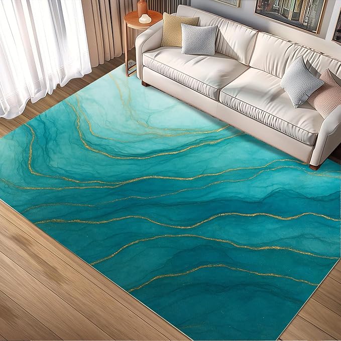 Luxury Marble Rug - 8x10 Area Rugs, Abstract Marble Living Room Area Rugs, Abstract Modern Bedroom Rug, Washable & Non Slip Large Carpet Home Decor