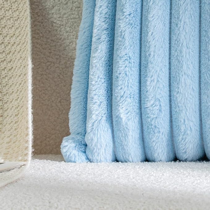DEELAND Pack of 2,Double-Sided Faux Fur Plush Decorative Throw Pillow Covers Fuzzy Striped Soft Pillowcase Cushion Covers for Sofa Couch Bedroom Lightblue 24x24 inch