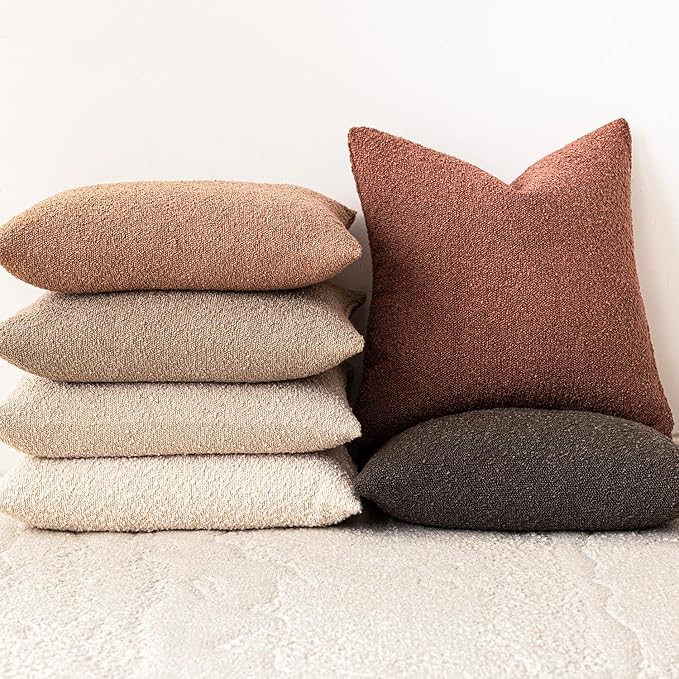 Foindtower Decorative Textured Boucle Throw Pillow Covers Accent Solid Pillow Cases Neutral Soft Cozy Couch Cushion Case for Chair Sofa Bedroom Living Room Home Decor 22x22 Inch,1PC,Orange Rust Red