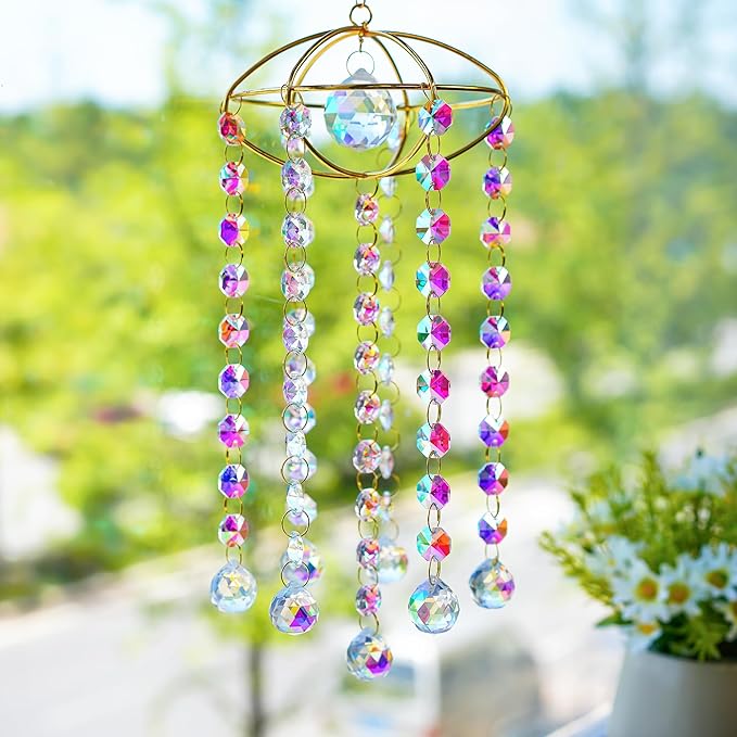 H&D HYALINE & DORA Planet Shape Gold Crystal Suncatcher Crystal Ball Prism Suncatcher Sun Catcher Windchime Indoor Outdoor Decor