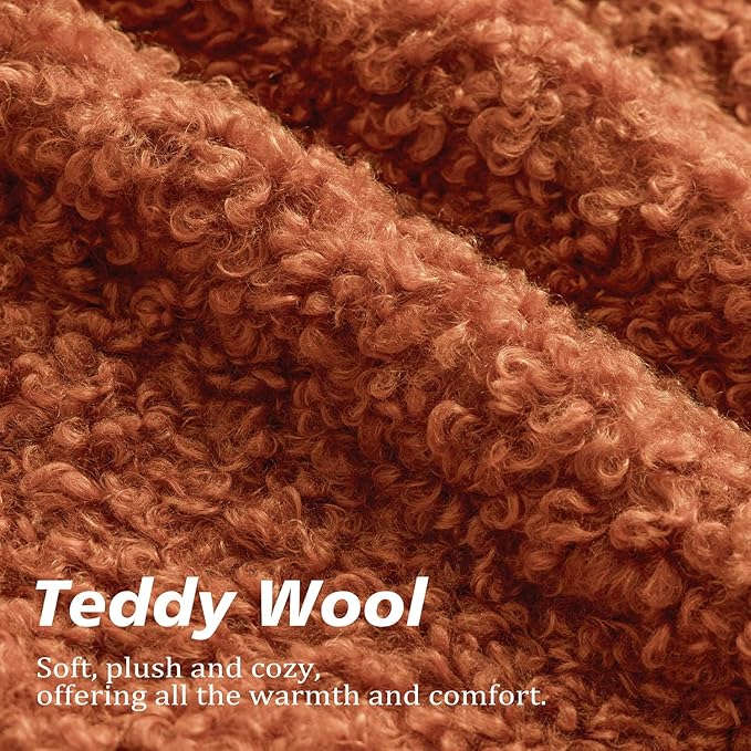 Foindtower Set of 2 Curly Teddy Wool Pillow Covers Decorative Boucle Textured Lumbar Throw Pillow Faux Fur Sherpa Pillowcases Sheepskin Fuzzy Cushion Case for Sofa Bedroom Car 12"x20" Burnt Orange