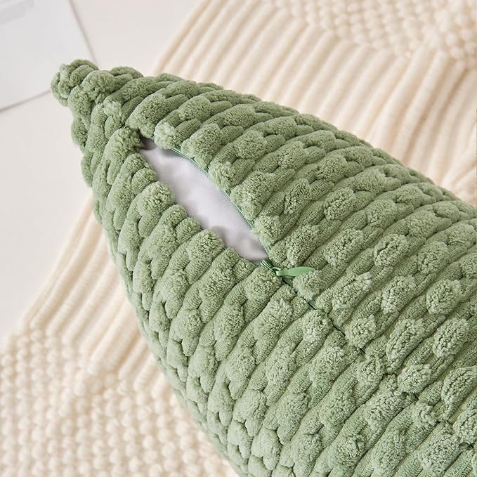 Kevin Textile 2 Packs Spring Decorative Lumbar Throw Pillow Covers 12x20 Inch for Living Room Couch Bed Sofa Soft Striped Corduroy Rectangle Cushion 30x50 cm Farmhouse Boho Decor Sage Green