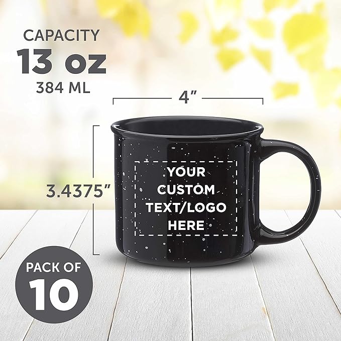 DISCOUNT PROMOS Custom Ceramic Campfire Coffee Mugs 13 oz. Set of 100, Personalized Bulk Pack - Perfect for Tea, Espresso, Cappuccino, Hot Cocoa - Black