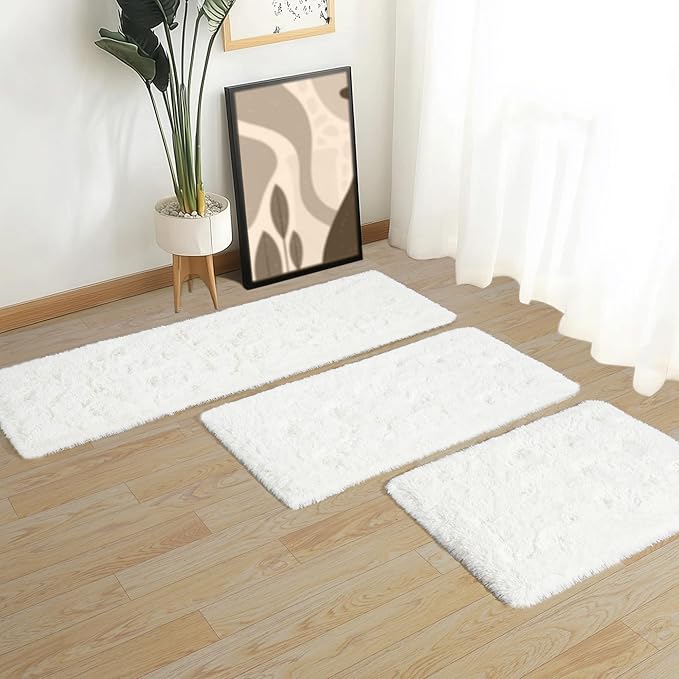 Small Runner Rugs for Bedroom Hallways, 2x4 Runners for Hallways Fluffy Shag Throw Area Rug Non Slip for Bedside Dorm, Shag Rugs for Girls Boys Bedroom, Floor Carpet Runner for Kids Dorm, Cream White