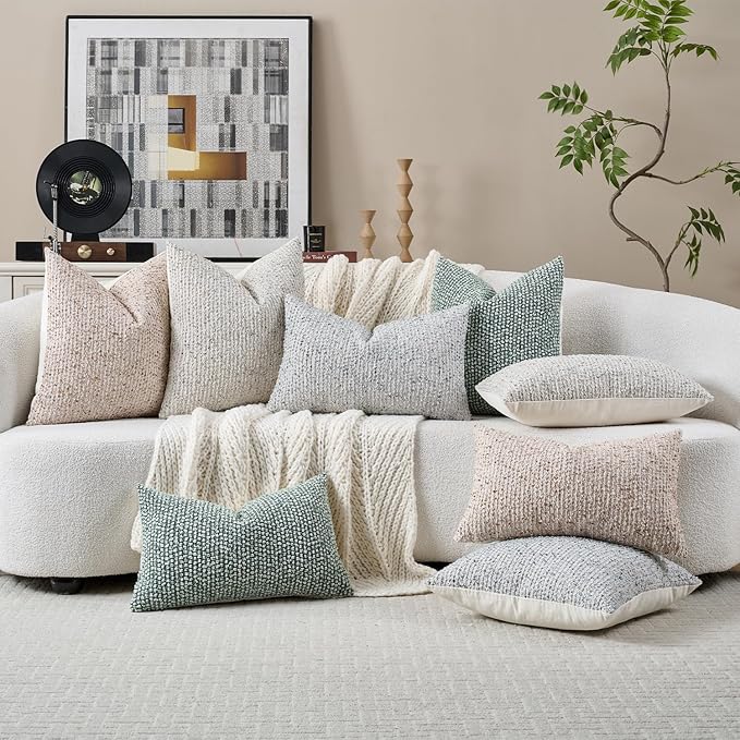 18x18 Cream Grey Throw Pillow Cover Textured Boucle Striped Chic Morden Boho Accent Farmhouse Square Decorative Couch Pillow Cover for Home Decor Bed Sofa Living Room