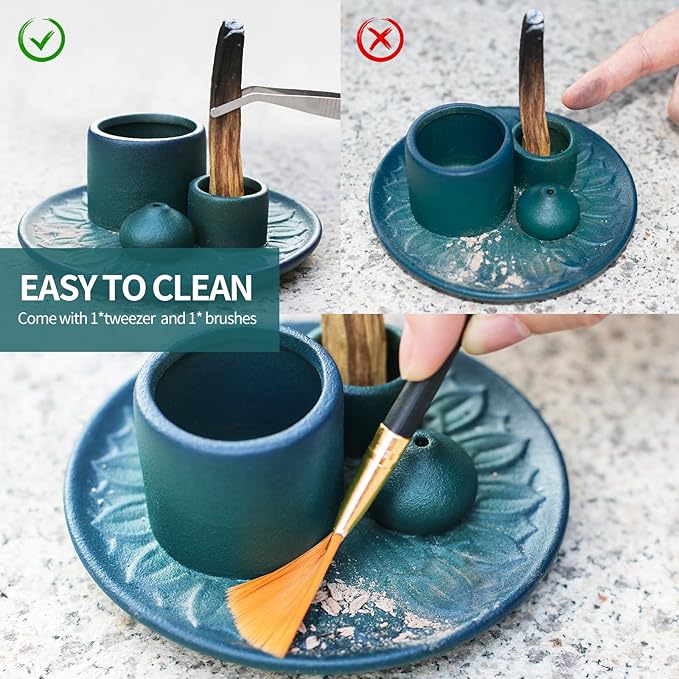 Palo Santo Sticks Holder, Multi-Purpose Handmade Ceramic Incense Burner for Palo Santo Incense Sticks, Sage Holder for Burning, Ash Catcher Tray for Meditation Yoga Room (Blue)