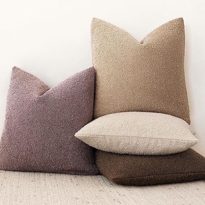 Foindtower Decorative Textured Boucle Throw Pillow Covers Accent Solid Pillow Cases Neutral Soft Cozy Couch Cushion Case for Chair Sofa Bedroom Living Room Home Decor 18x18 Inch,1PC,Dark Purple