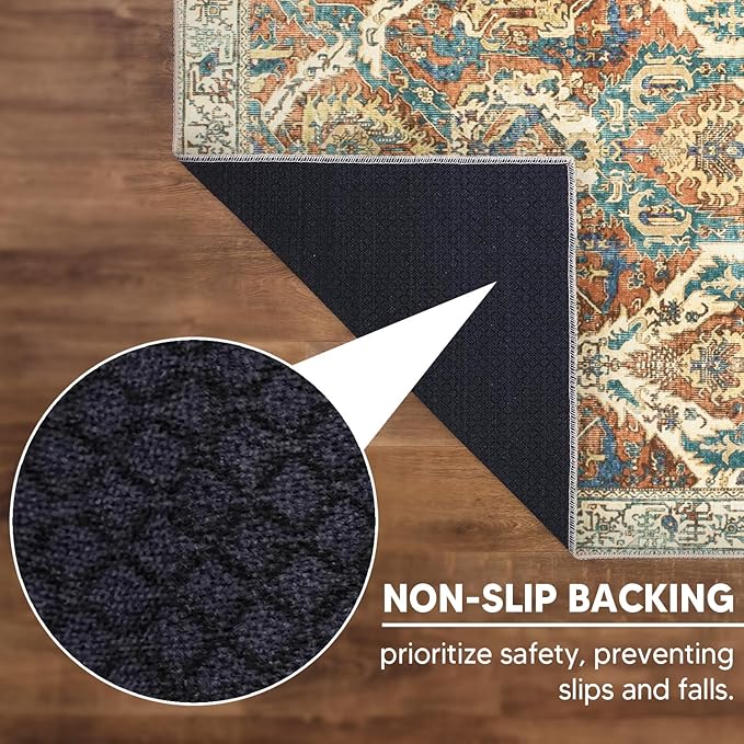 Keen Home Design 10x14 Rug - Machine Washable Area Rug with Non-Slip Backing, Ideal for Living Room, Dining Room, Bedroom - Vintage, Easy Clean, Durable, Low Pile Rug - (9'7" x 14')