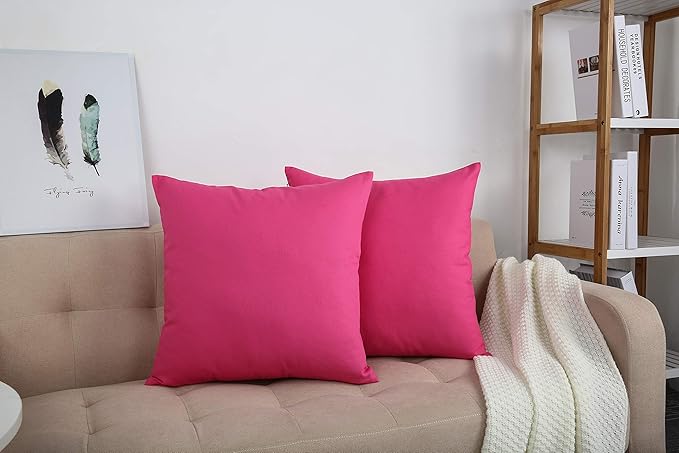 TangDepot Handmade Decorative Solid 100% Cotton Canvas Throw Pillow Cover/Pillow Sham, (12 INCH x12 INCH, Hot Pink, 1 Count (Pack of 1))