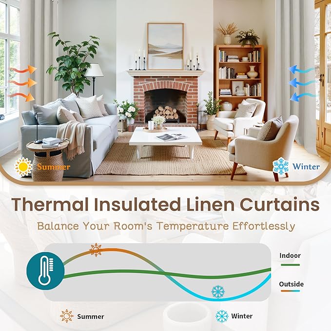 BGment Oatmeal Blackout Curtains for Living Room - 84 Inch Long Linen Textured Thermal Insulated Total Sun Blocking Bronze Grommet Window Drapes for Farmhouse, 2 Panels, 52 x 84 Inch