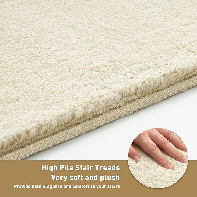 PURE ERA Carpet Stair Tread Landing Mat Area Rug Ultra Plush Shag Soft Non Slip Skid Resistant Tape Free Indoor Doormat Washable Reusable Beige 2' X 6'