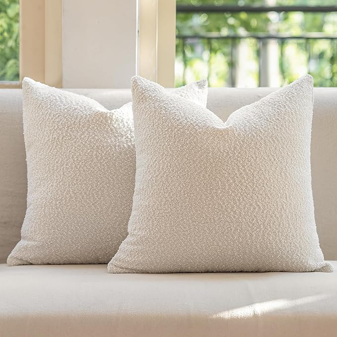 GEEORY Decorative Throw Pillow Covers 16x16 Inch Pack of 2,Textured Boucle Neutral Cushion Cases for Bed Couch Sofa, Accent Accent Mordern Farmhouse & Minimalist Home Decor (White) GE01-16