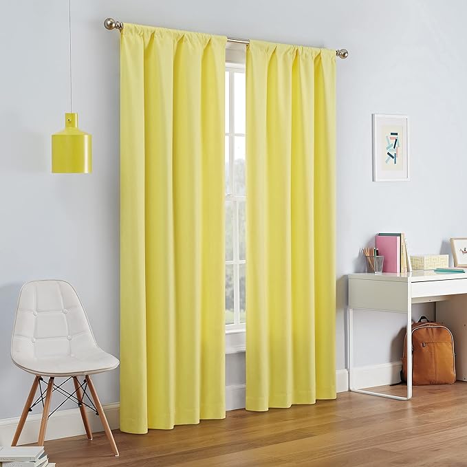 ECLIPSE Kendall Modern Blackout Thermal Rod Pocket Window Curtain for Bedroom or Living Room (1 Panel), 42" x 54", Lemon