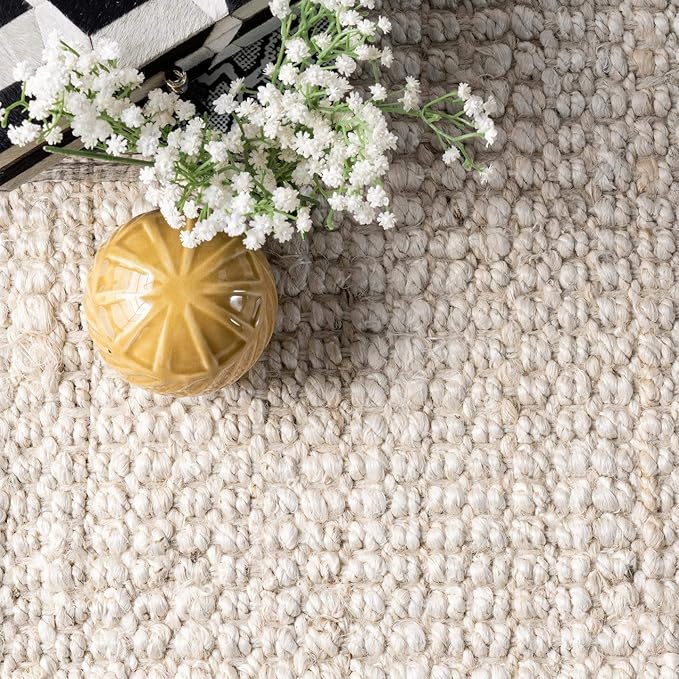 Nuloom Daniela Off-White, 6' x 9', Handmade, Jute, Tassel, Soft and Textured, High Traffic, Stain Resistant, Easy Clean, Durable Area Rug for Bedroom, Living Room, Dining Space, Foyer, Entryway