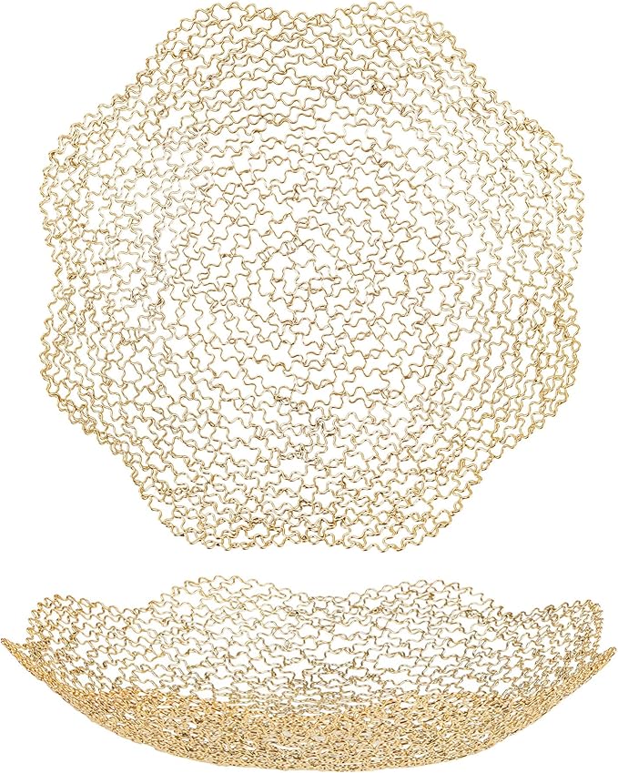 IBWell Decorative Dish for Home Decor and Centerpieces - Gold Vegetable Fruit Bowl Basket(Normal) for Kitchen Counter， Table Centerpieces for Dining Room and Living Room Decor (Gold, Normal)
