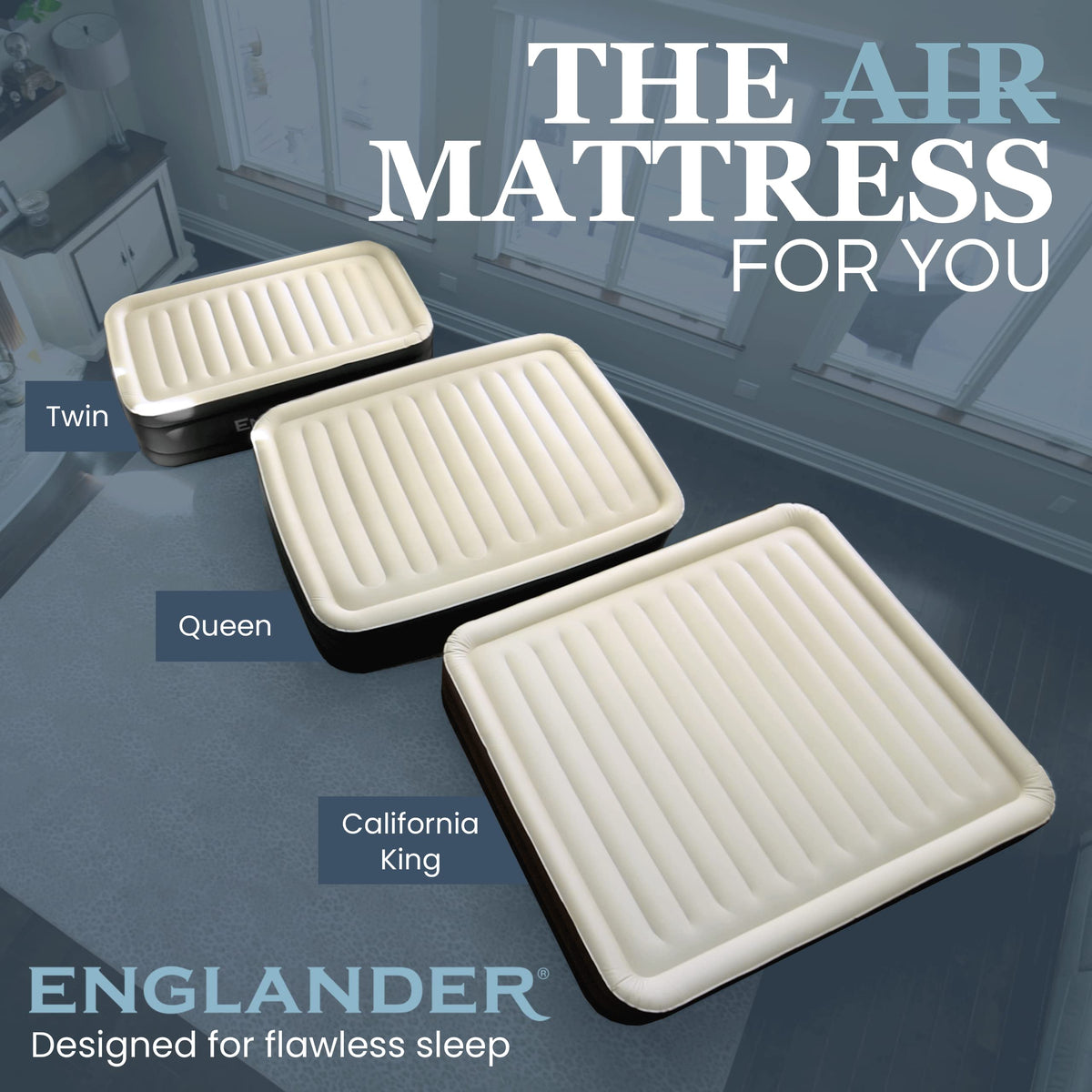 Englander Twin Air Mattress - Double High, 300 LB Capacity Luxury Camping Mattress with Built-in Pump, Waterproof and Microfiber