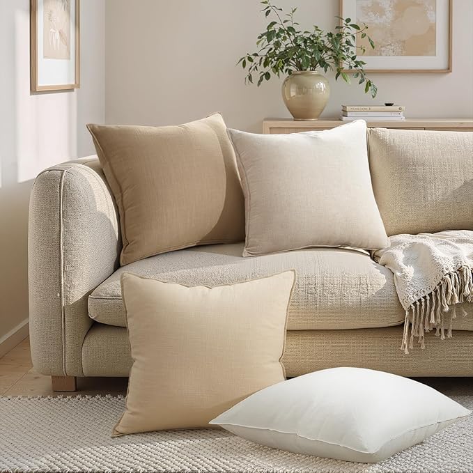 Linen Pillow Covers 18x18 Neutral Boho Throw Pillow Covers for Couch Pack of 4 Accent Modern Cushion Covers for Sofa Livingroom Bed and Balcony Home Decor