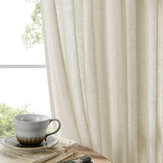 Joydeco Linen Curtains 90 Inch Length 2 Panel Sets,Light Filtering Curtains for Bedroom 70 Inch Wide Living Room Drapes with Back Tabs & Rod Pockets (W70 x L90 Inch, Beige)
