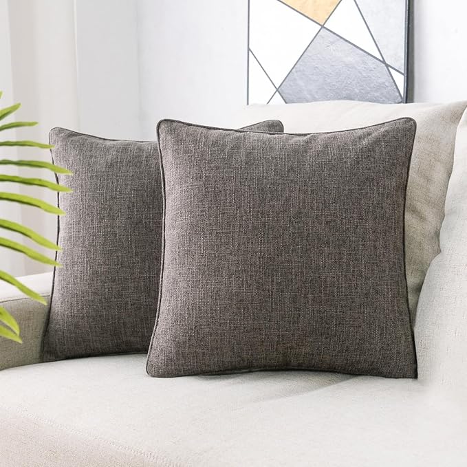 HPUK Linen Throw Pillow Covers Pack of 2, 20x20 Inch Accent Cushion Covers for Living Room, Bedroom, Decorative Solid Color Pillow Covers for Couch, Sofa, Chair, Natural