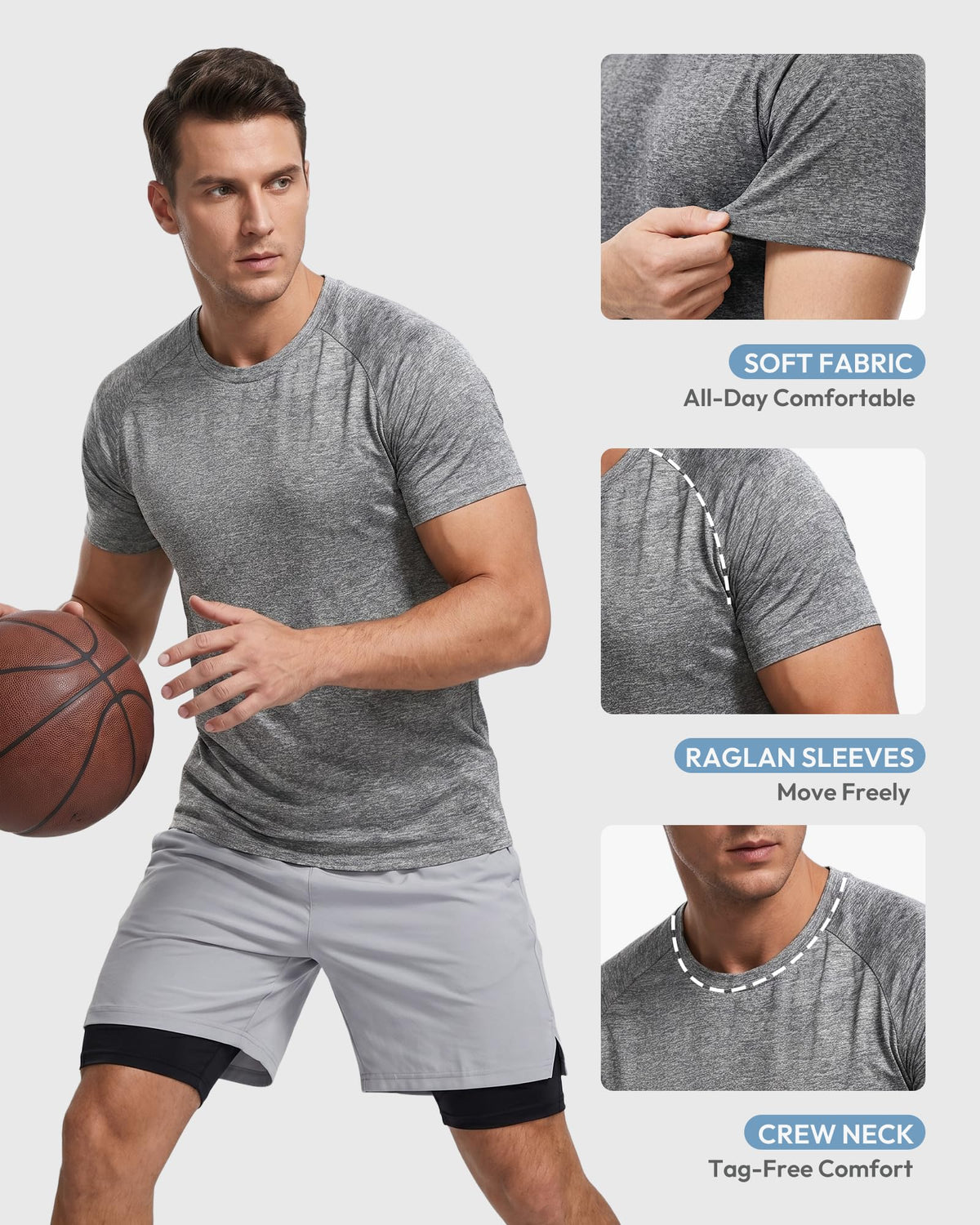 MCPORO Workout Shirts for Men Short Sleeve Quick Dry Athletic Gym Active T Shirt Moisture Wicking 3 Pack Dark Grey, Army Green, Wine Red XX-Large