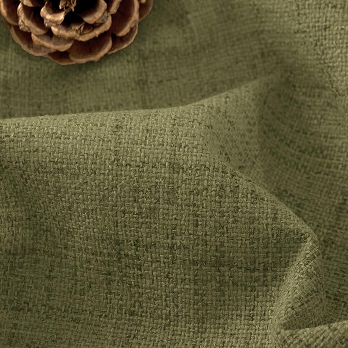 Lajode 100% Linen Blackout Curtains for Bedroom Living Room 45 Inch Long 2 Panels, Thermal Insulated Light Blocking Soundproof Curtains, Noise Reducing Window Drapes 52x45 Inch 2 Panels, Olive Green