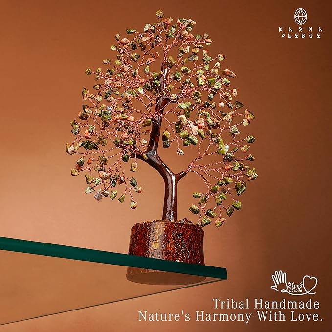 Crystal Tree of Life Unakite Healing Crystal Trees for Home & Office Decoration, Handmade Crystal Money Bonsai Trees for Positive Energy, Good Luck, Christmas Decor, Birthday Gifts for Women, Mom