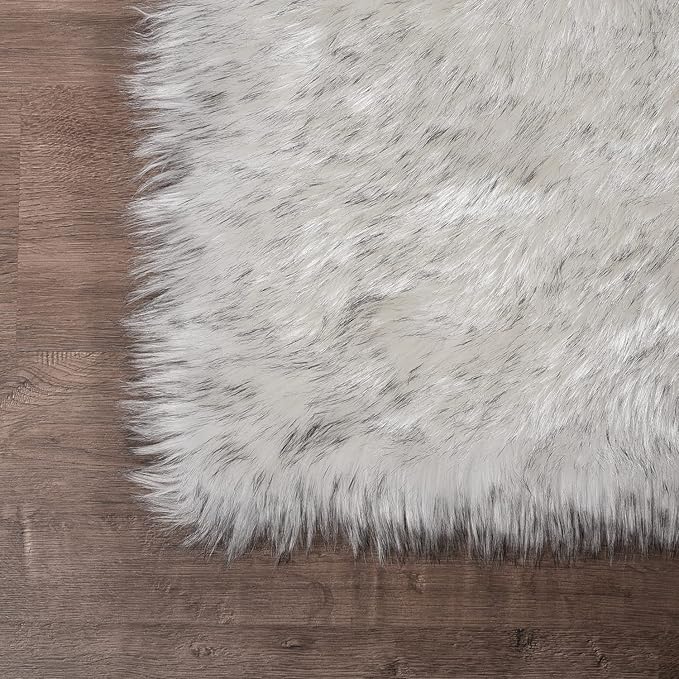 Latepis Area Rugs 9x12 Living Room Alfombras para Salas White with Grey Tips Faux Sheepskin Fur Rug for Bedroom Entertainment Room Home Décor, Rectangle