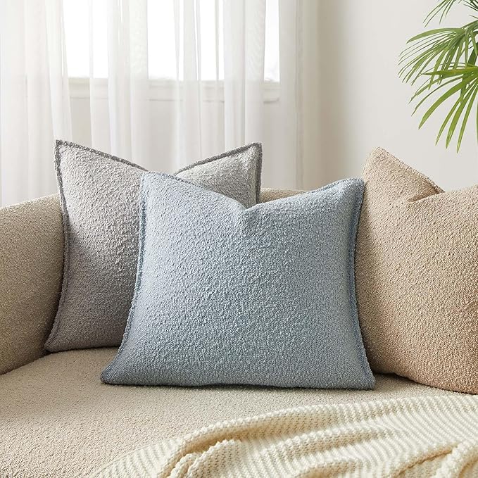 JUSPURBET Light Blue Decorative Pillow Covers 26x26 Set of 2 Throw Pillow Covers for Couch Sofa Bed Cozy Boucle Textured Cushion Covers Cases with Hidden Zipper for Living Room Home Decor