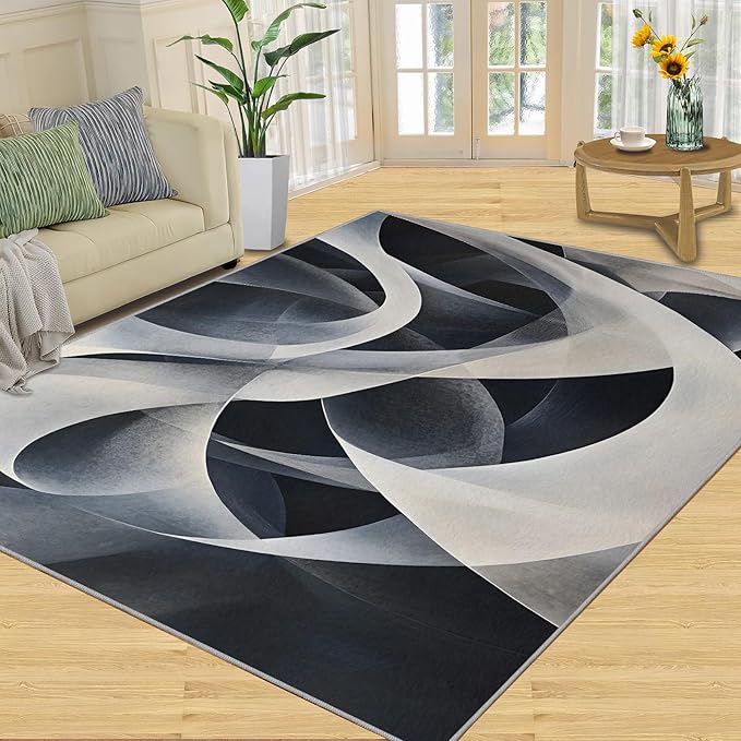 Abstract Lines Area Rug 5x7 Washable Rug Geometric Stripes Rugs for Living Room Minimalism Non Slip Carpet Floral Print Mat Bedroom Bathroom
