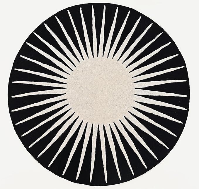 Modern Round Area Rug – Hand-Tufted with 100% NZ Wool, Thick & Soft Circular Carpet for Living Room, Bedroom & Dining Room Decor (Black, 9' Round)
