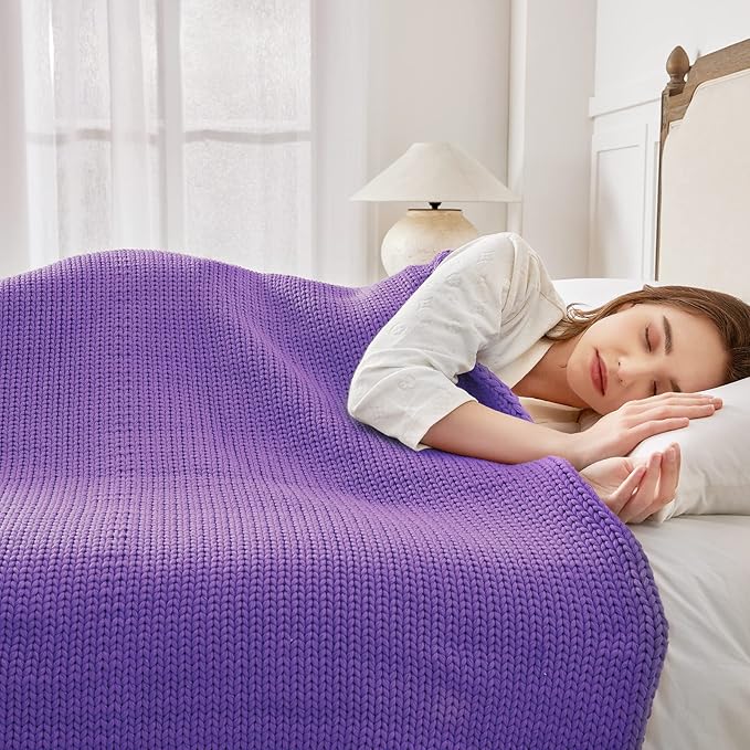 Guohaoi Knitted Weighted Blanket for Adults (Purple 60"x80" 20lbs) No Beads Cooling Throw Blanket for Hot Sleepers, Home Decor Breathable Chunky Knit Heavy Blanket Use on Queen/King Size Bed