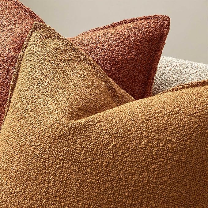 JUSPURBET 18x18 Throw Pillow Covers Set of 2 Decorative Pillow Covers for Couch Sofa Bed Cozy Boucle Textured Cushion Covers Cases with Invisible Zipper for Living Room Home Decor,Mustard Yellow