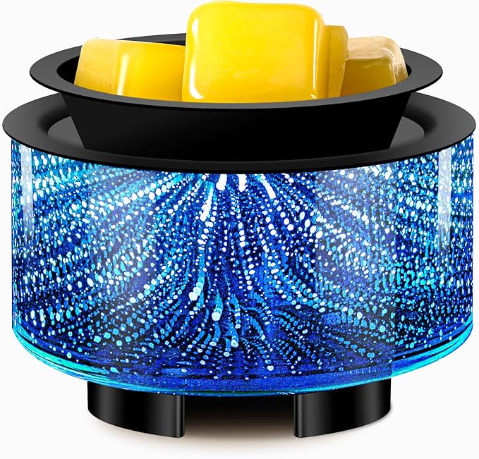 Wax Melt Warmer, Electric Wax Warmer for Scented Wax, All-in-One Candle Wax Melter with PTC Heating and 7 Color Lights, Glass Fragrance Oil Burner for Women Gifts(3D Fireworks)