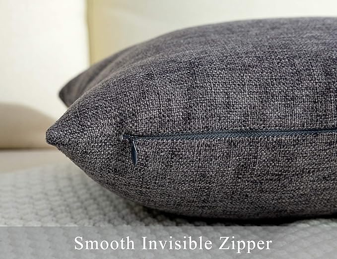 Stellhome Rectangle Linen Throw Pillow Covers Solid Farmhouse Burlap Cushion Covers for Home Decoration, Set of 2, 12 x 20 inch (30 x 50 cm), Dark Grey