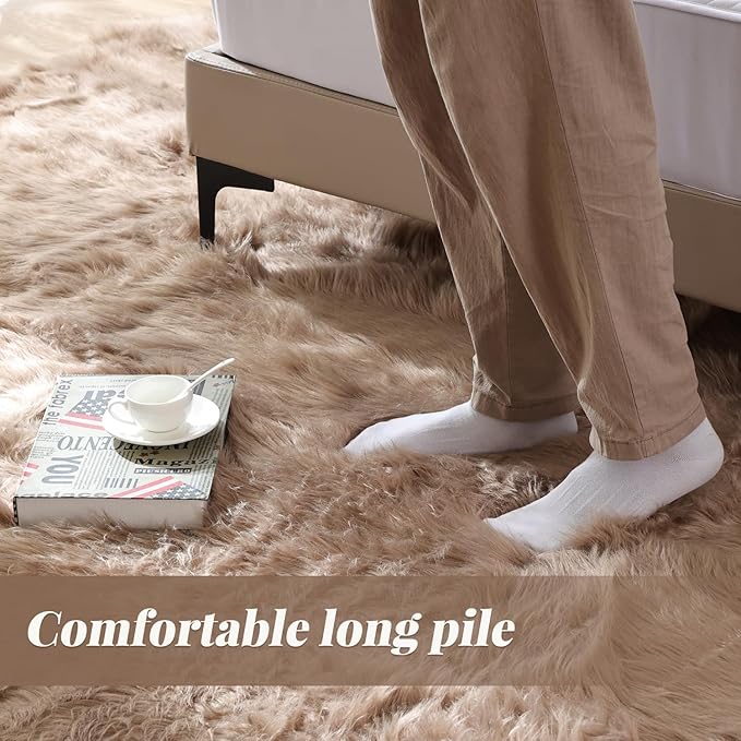 Beige Faux Fuzzy Area Rugs for Bedroom Machine Washable Sheepskin 2x6 Fluffy Fur Rugs for Living Room Runner Rugs for Hallway Nursery Furry Rug Home Décor