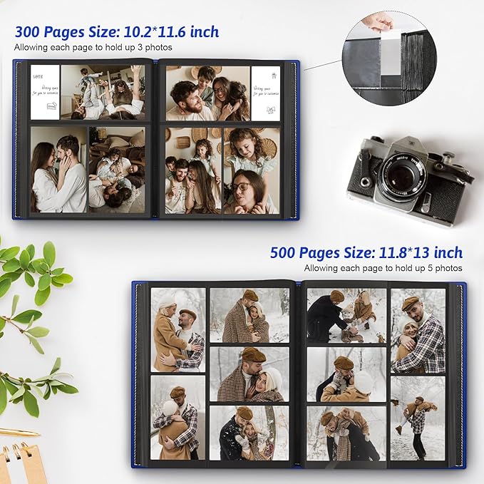 Popotop Photo Album 4x6 500 Pockets with Leather Hardcover Cover, Large Photo Album Binder Book with 50Pcs Pages for Family Travel Wedding Baby Gifts