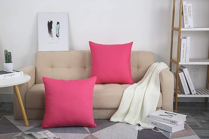 TangDepot Handmade Decorative Solid 100% Cotton Canvas Throw Pillow Covers/Pillow Shams, (14"x14", Hot Pink)