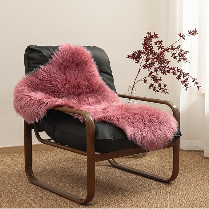 Ashler Faux Fur Area Rug - Fluffy Shaggy 2 x 3 Feet Sheepskin, Blush Pink Fuzzy Machine Washable Shag, Nursery Decor, Bedroom, Living Room, Kids Room