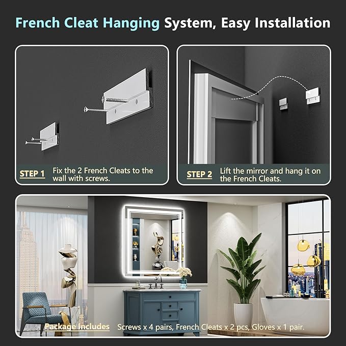38x38 LED Bathroom Mirror with Lights, Backlit & Front Lit, Anti-Fog Lighted Vanity Mirror for Bathroom Wall, 3 Colors, Dimmable, Memory, HD Tempered Glass, Shatter-Proof, CRI>90, ETL Listed
