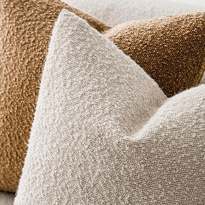 Foindtower Decorative Boucle Throw Pillow Covers Accent Solid Pillow Cases Cozy Soft Textured Couch Cushion Case for Chair Sofa Bedroom Living Room Home Decor 22 x 22 Inch,Light Beige