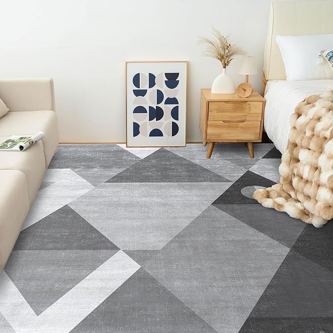 HOMFINE Washable Modern Area Rug - Geometric Style 4x6 Rugs for Living Room, Bedroom, Machine Washable Rug Soft Non Slip Non Shedding Area Rug - Grey, 4'x6'