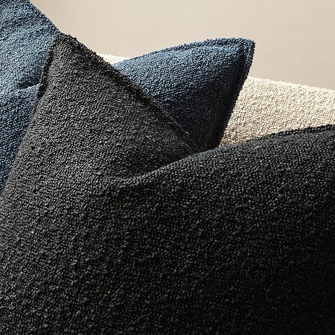 JUSPURBET Black Decorative Pillow Covers 22x22 Set of 2 Throw Pillow Covers for Couch Sofa Bed Cozy Boucle Textured Cushion Covers Cases with Hidden Zipper for Living Room Home Decor