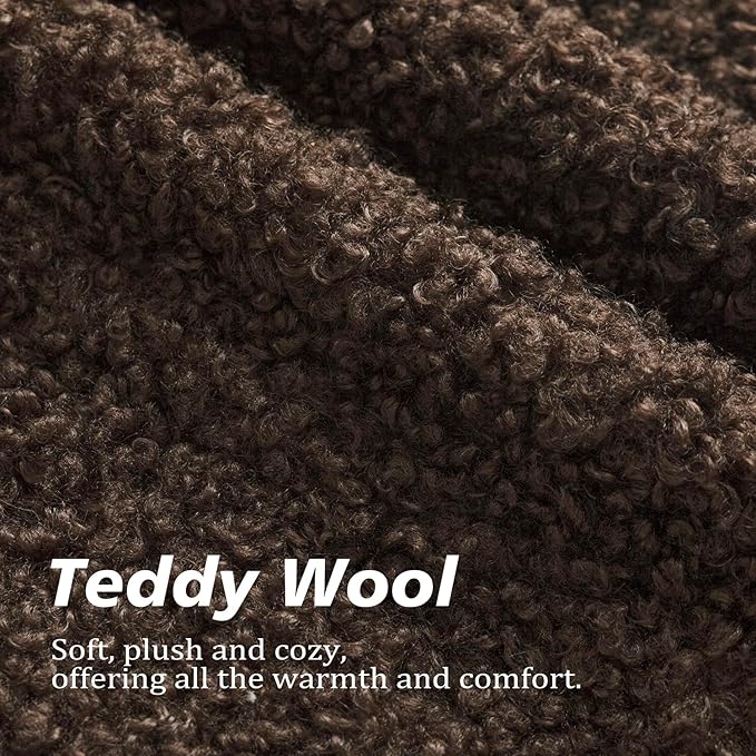 Foindtower Set of 2 Curly Teddy Wool Pillow Covers Decorative Boucle Textured Lumbar Throw Pillow Faux Fur Sherpa Pillowcases Sheepskin Fuzzy Cushion Case for Sofa Bedroom Car 12"x20" Dark Brown