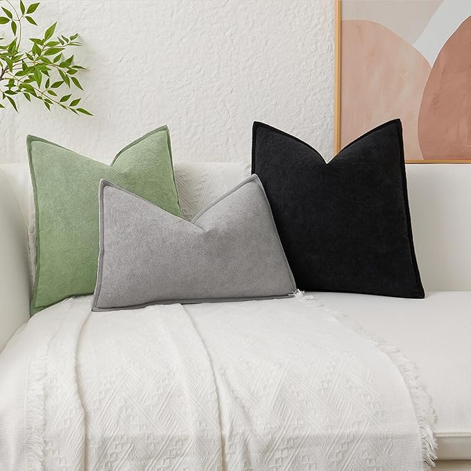 Kevin Textile 12x20 Inch Lumbar Pillow Cover 1 Pack Soft Boucle Textured Decorative Waterproof Rectangle Cushion Elegant Accent Pillow for Couch Sofa Chair Bed Home Decor Indoor Outdoor Sage Green