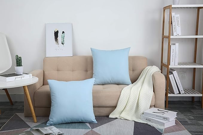 TangDepot Handmade Decorative Solid 100% Cotton Canvas Throw Pillow Covers/Cushion Covers, 45 Colors Available - (20" x20" , Light Blue, 2 Count (Pack of 1))