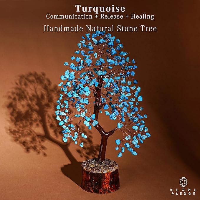 Crystal Tree of Life Turquoise Healing Crystal Trees for Home & Office Decoration, Handmade Crystal Money Bonsai Trees for Positive Energy, Good Luck, Christmas Decor, Birthday Gifts for Women, Mom
