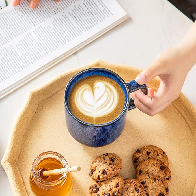 vancasso STARRY Coffee Mugs Set, 16 oz Ceramic Coffee Cups for Americano Hot Tea Iced Coffee Cold Brew Cocoa Milk Stoneware Mugs Set of 6, Dishwasher & Microwave Safe, Blue