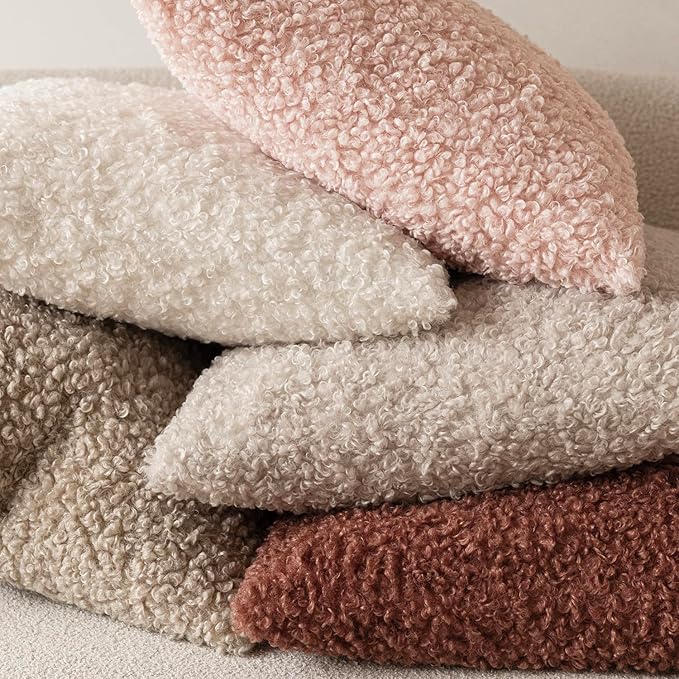Foindtower 2 Pieces 26x26 Inch Light Pink, Faux Fur Throw Pillow Cover Accent Sherpa Furry Pillow Covers Fuzzy Soft Pillowcases Cozy Sheepskin Decorative Fleece Cushion Case for Bed Couch Living Room